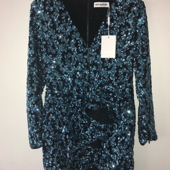 Self Portrait Blue Sequin Frill Dress in 8 - Picture 7 of 8